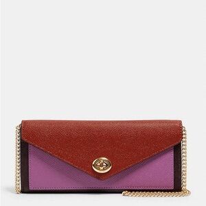 NWOT Coach Slim Envelope Wallet With Chain In Colorblock